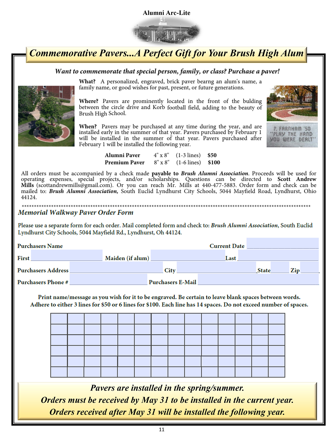 Commemorative Pavers ... A Perfect Gift For Your Brush High Alum