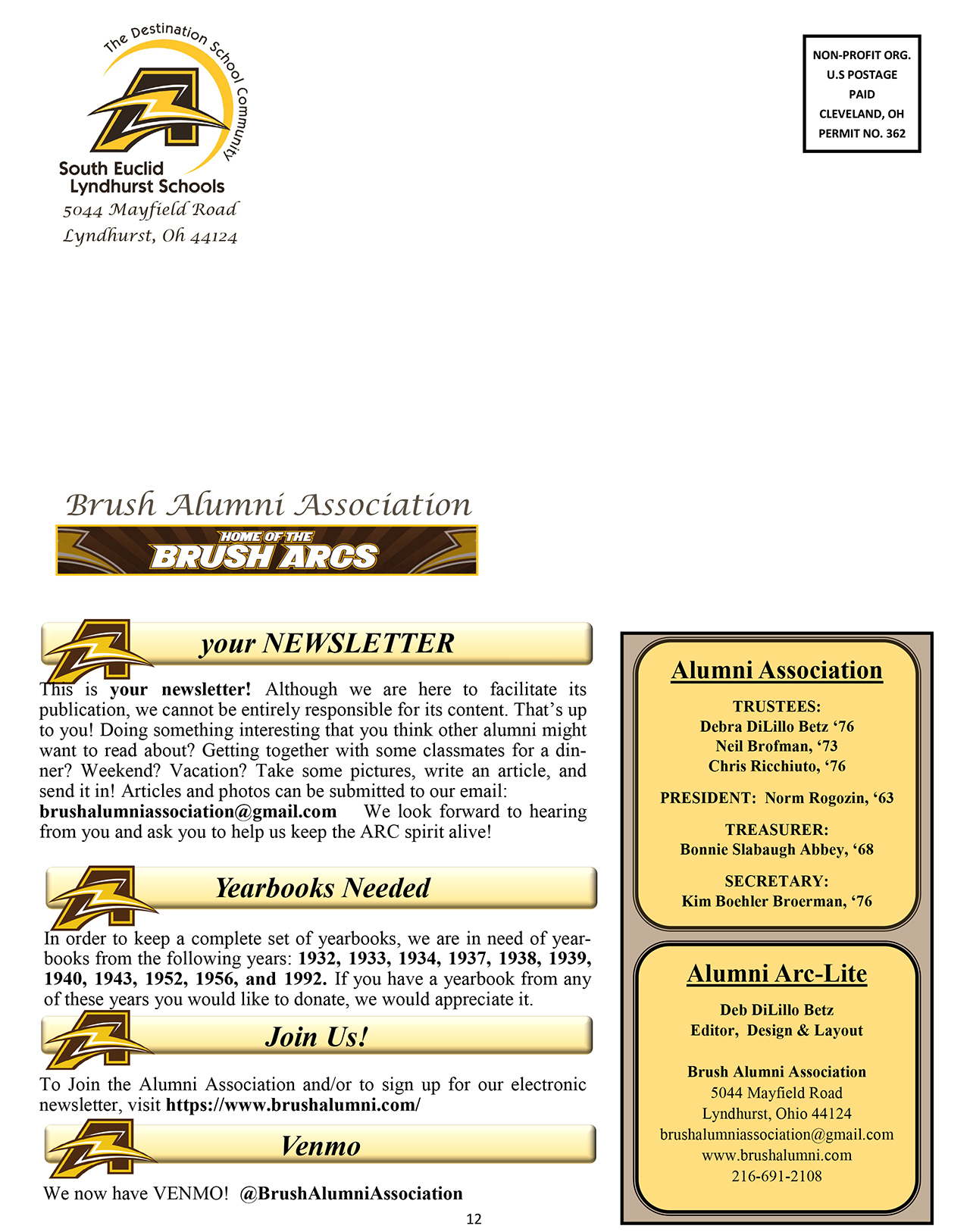 Your Newsletter, Yearbooks Needed, Join Us! and Venmo