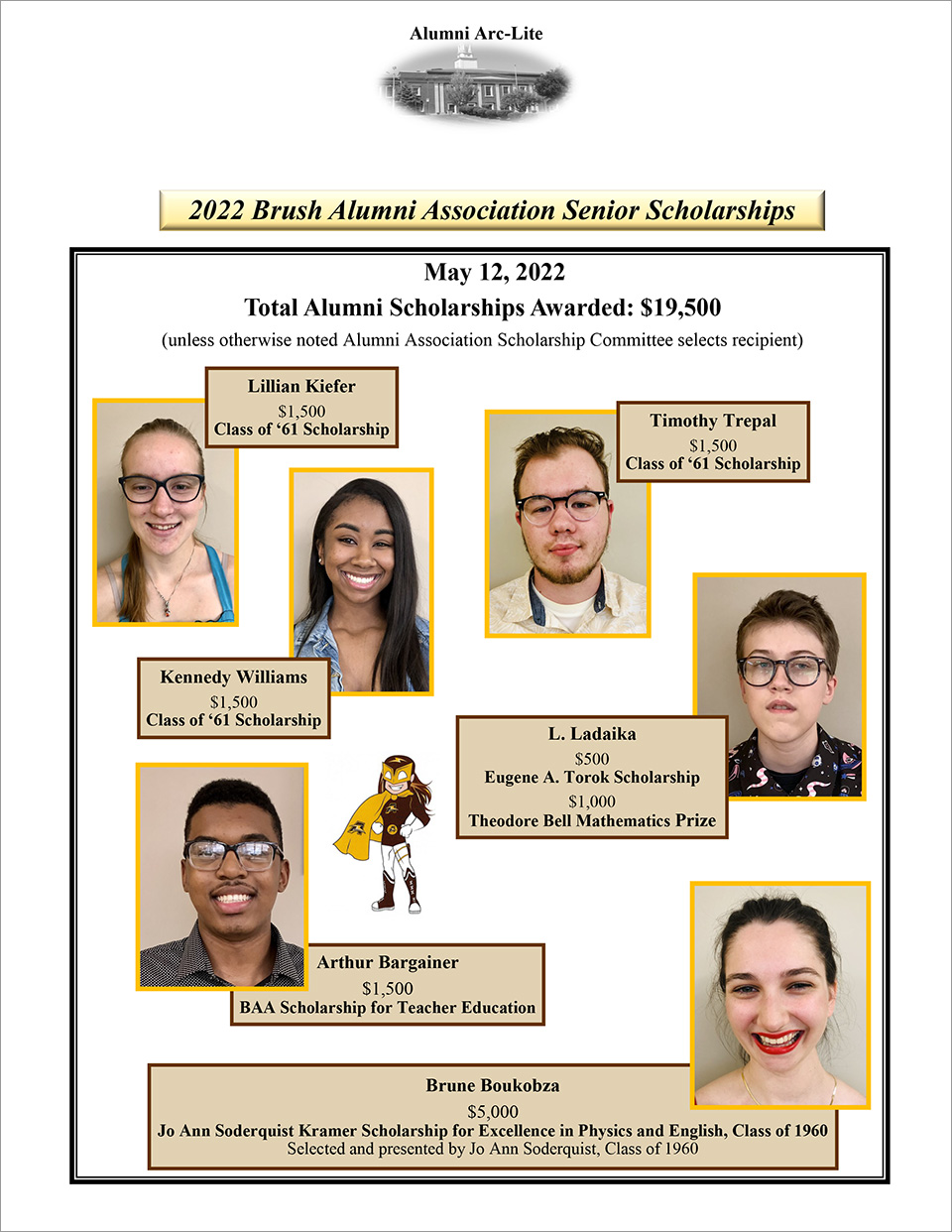 2022 Brush Alumni Association Senior Scholarship recipients.