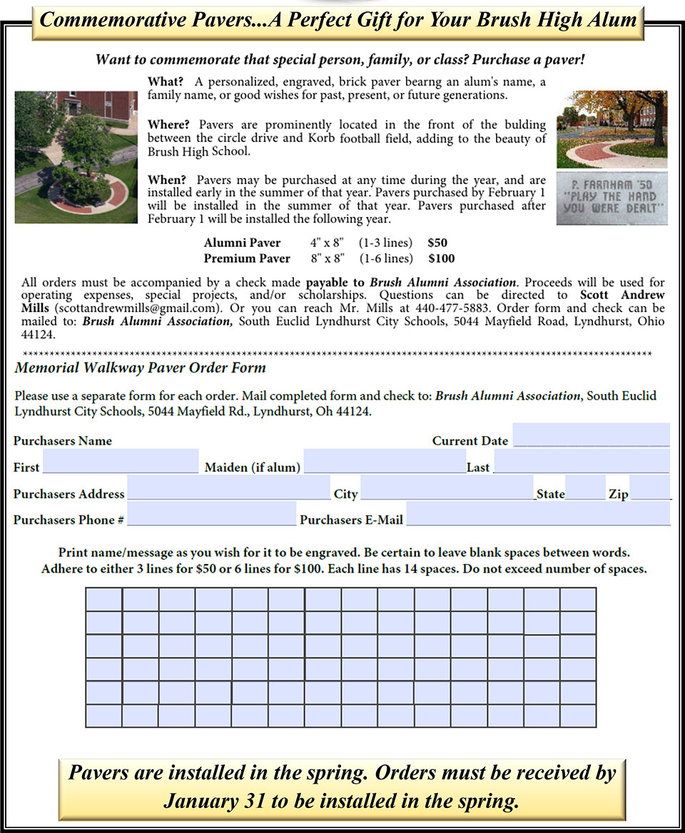 Commemorative Pavers ... A Perfect Gift for Your Brush High Alum