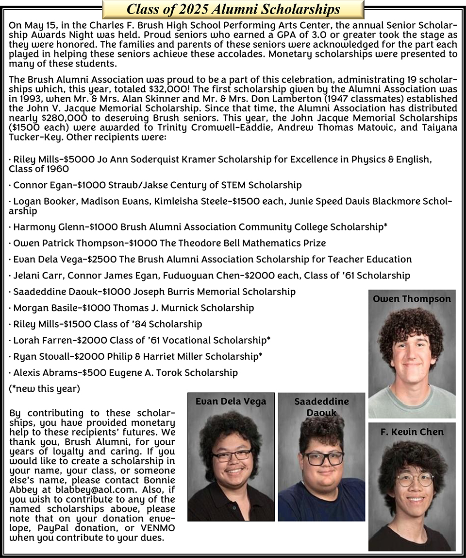 Class of 2025 Alumni Scholarships