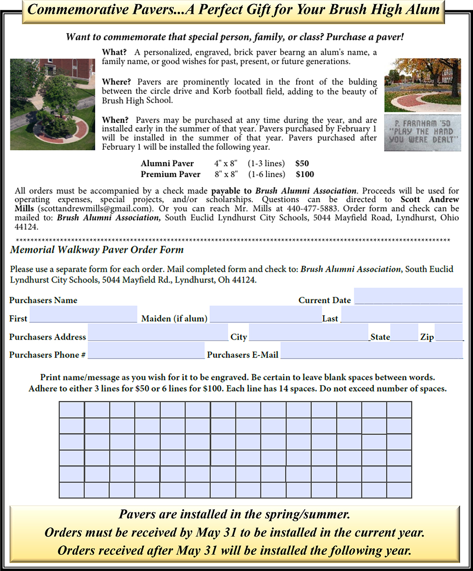 Commemorative Pavers ... A Perfect Gift for Your Brush High Alum