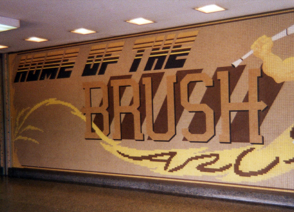 Photo of the former 'Home of the Brush Arcs' wall art.