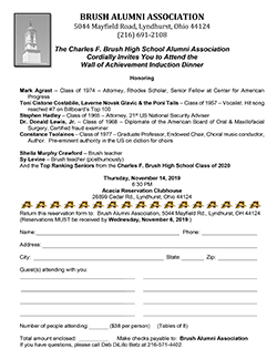 2019 Brush Alumni Association Wall of Achievement Induction Banquet and Ceremony - November 14, 2019 - Charles F. Brush Alumni Association